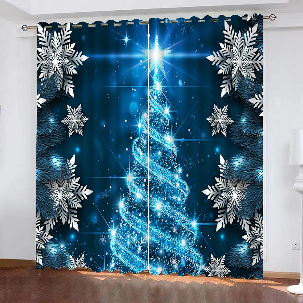Blackout Curtains Christmas 2 Panels 46" Wide x 90" Drop Room Darkening Polyester Fabric Eyelet Curtain 3D Winter Theme Curtains Noise Reducing Window Drapes for Living Room（style 28-6）