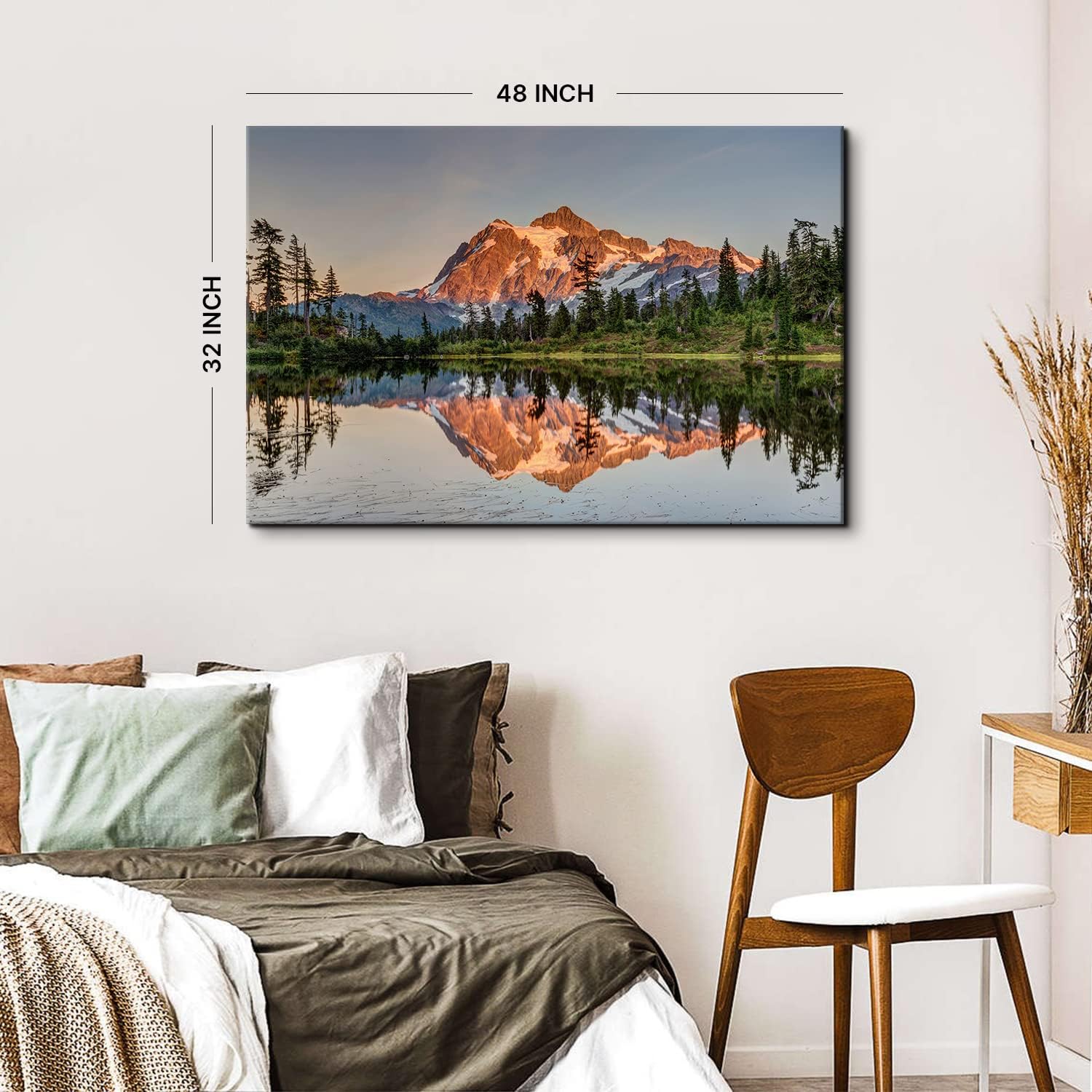 Nature Mountain Scenery Canvas Wall Art Home Decorations Mount Baker Washington Landscape Picture Wall Decor Sunset Forest River Panoramic Painting for Modern Living Room Bedroom Framed Artwork 32x48" image 4