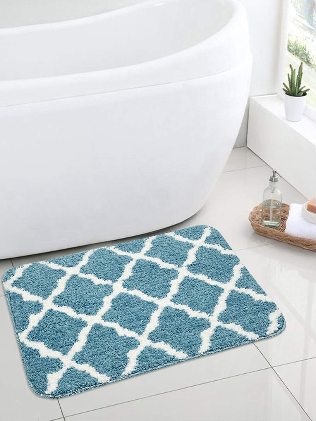 SARAL HOME EASY LIVING Bathroom Mat, Bath Mat (Turquoise, Microfiber, 45x70 cm)