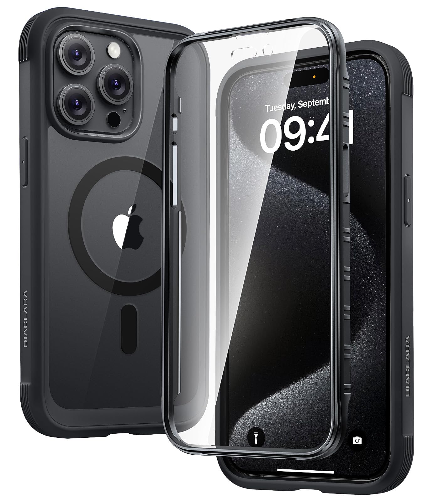 Diaclara Magnetic for iPhone 15 Pro Case with Screen Protector,Black