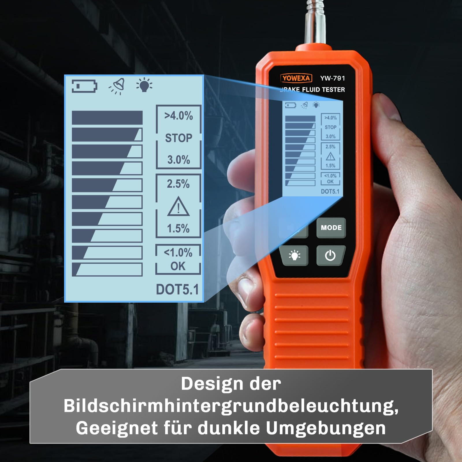 YW-791 Automotive Bremsflüssigkeitstester Verbessert Bremsflüssigkeitsprüfer Auto - Digitale Bremsflüssigkeit Siedepunkt Messgerät für DOT3 DOT4 DOT5.1 mit Optischer Alarm Brake Fluid Tester - 5