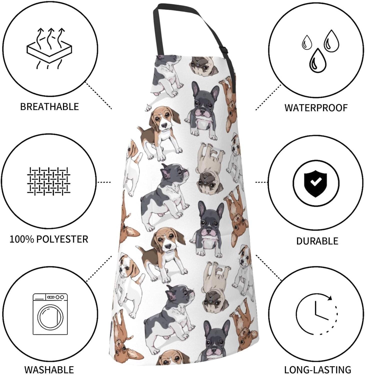 エプロン – InuJoy 犬と子犬のエプロン、様々な品種のペット犬のエプロン 女性用ポケット2つ付き 料理シェフグリルBBQに最適