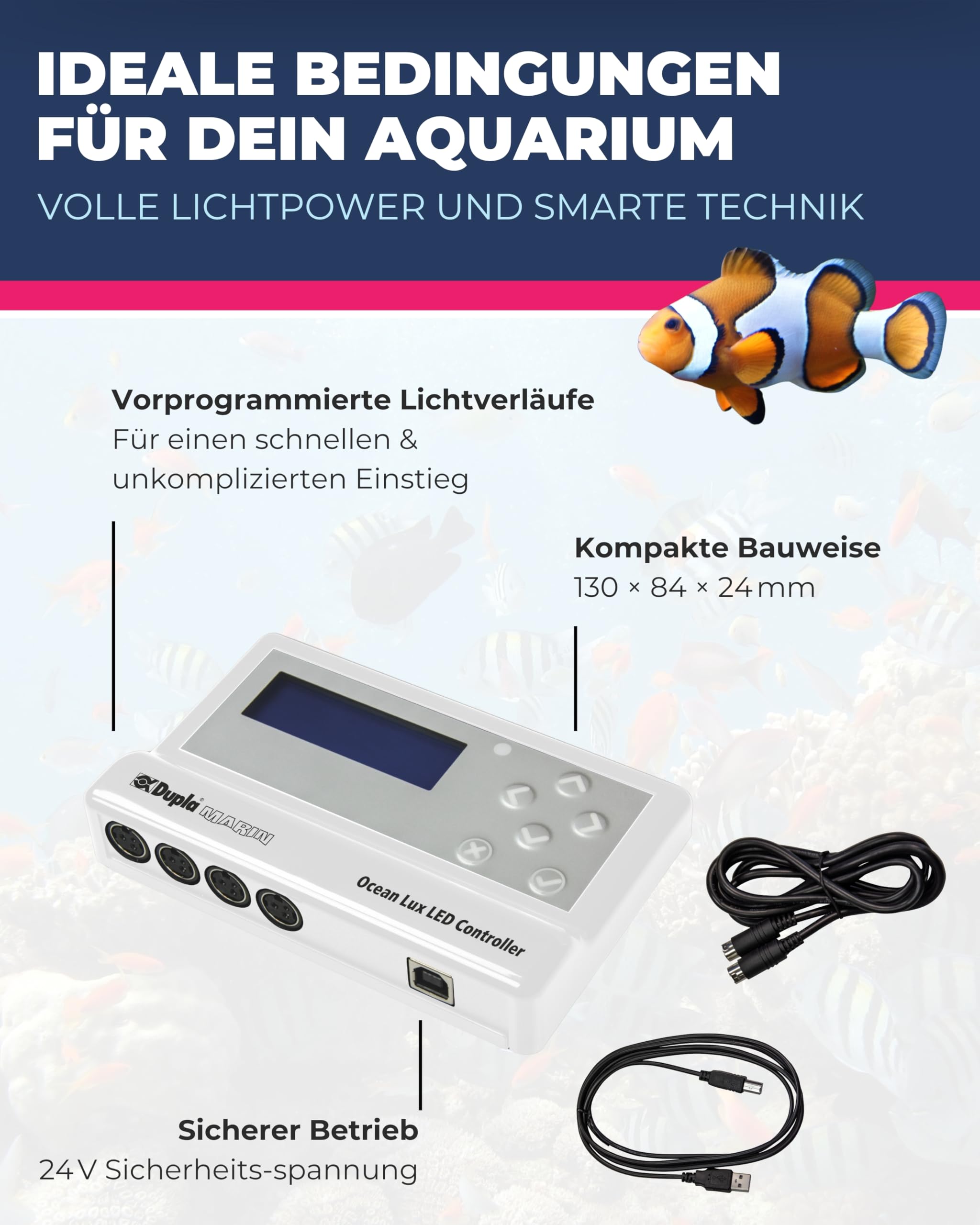 Dupla Marin Ocean Lux LED Controller I Programmierbare Lichtsteuerung für Meerwasseraquarien I Tageslicht- & Mondphasen-Simulation im Aquarium I 2-Kanal-Steuerung I 24 V Sicherheitsspannung