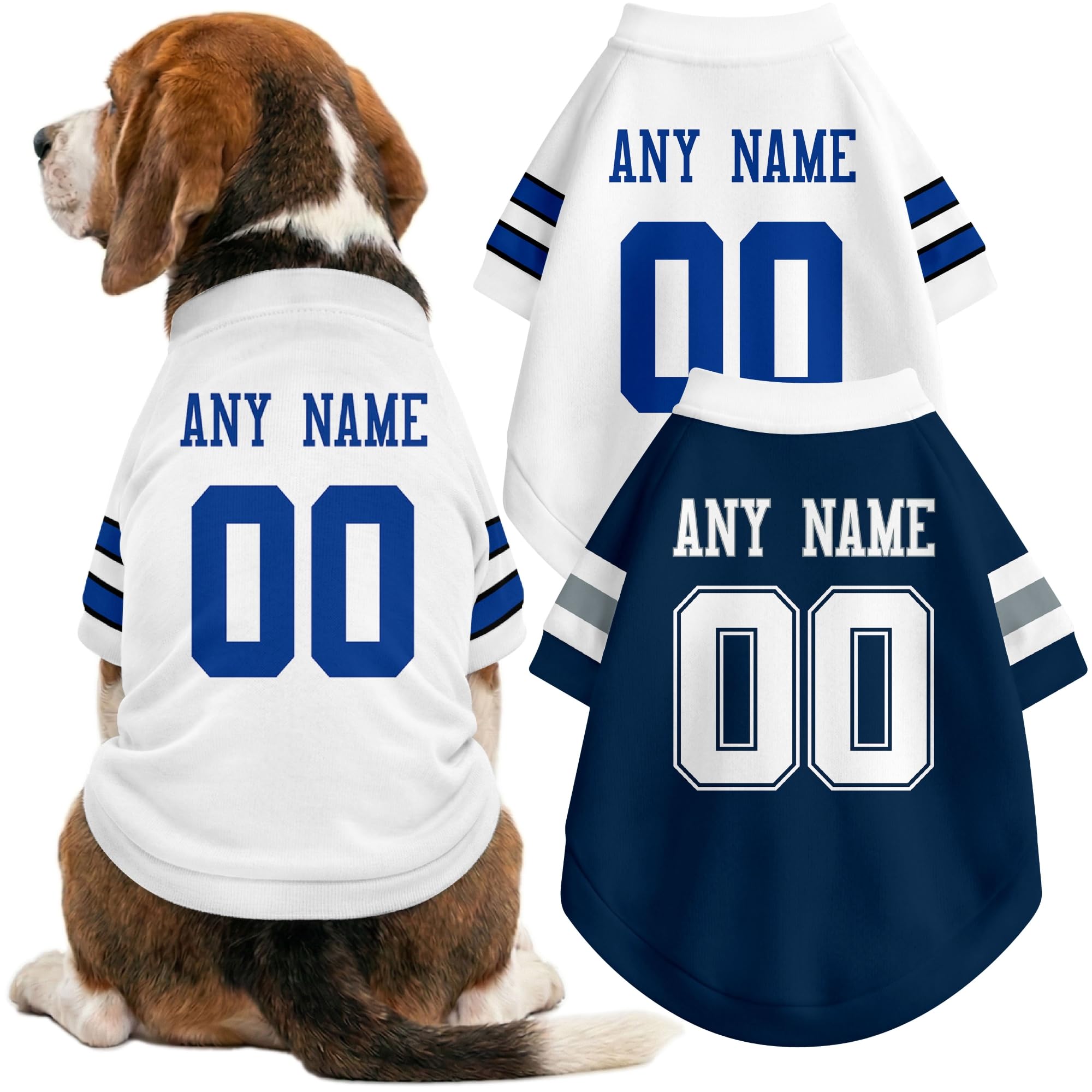Dallas Dog Clothes Jersey Style Custom Pet T Shirt with Personalized Name Number for Small Medium Large Dogs