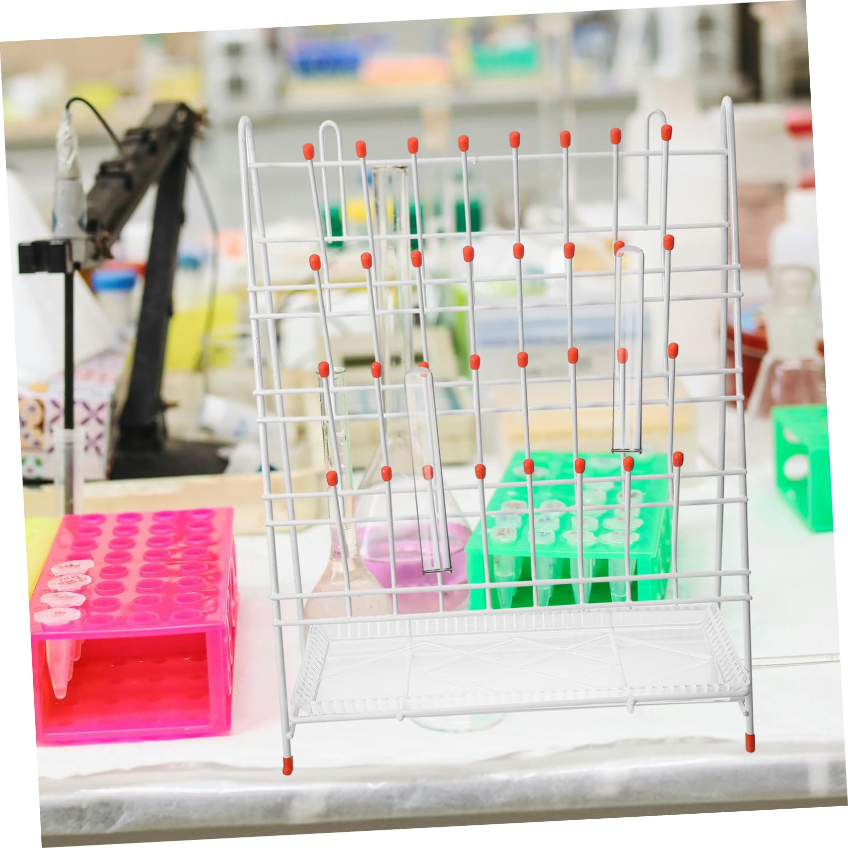 PLAFOPE Escurridor de Tubos de 32 Ranuras Rejilla de Secado de Metal Soporte para de Laboratorio Estabilidad Almohadillas Antideslizantes Diseño Compacto para Laboratorio