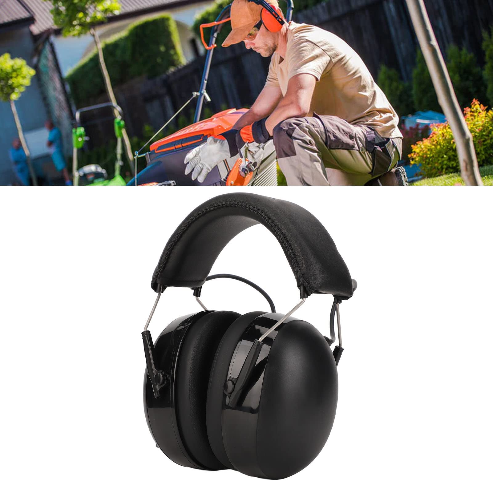 Auriculares de protección auditiva Bluetooth 5.0 con cancelación de ruido avanzada para jardinería y siega, color negro, 1000 mAh