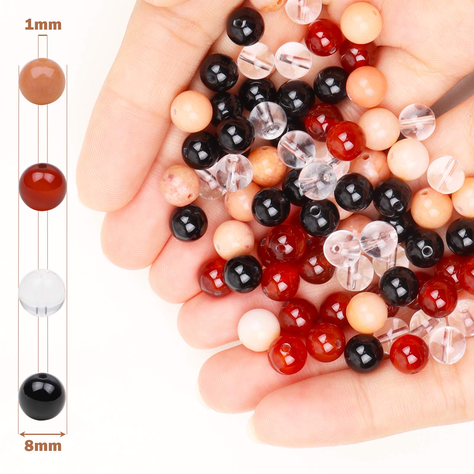 QINJIEJIE 100PCS 8mm Natural Stone Beads - Mixed Color Gemstone Beads For DIY Jewelry Making (Polished, Real Stone)