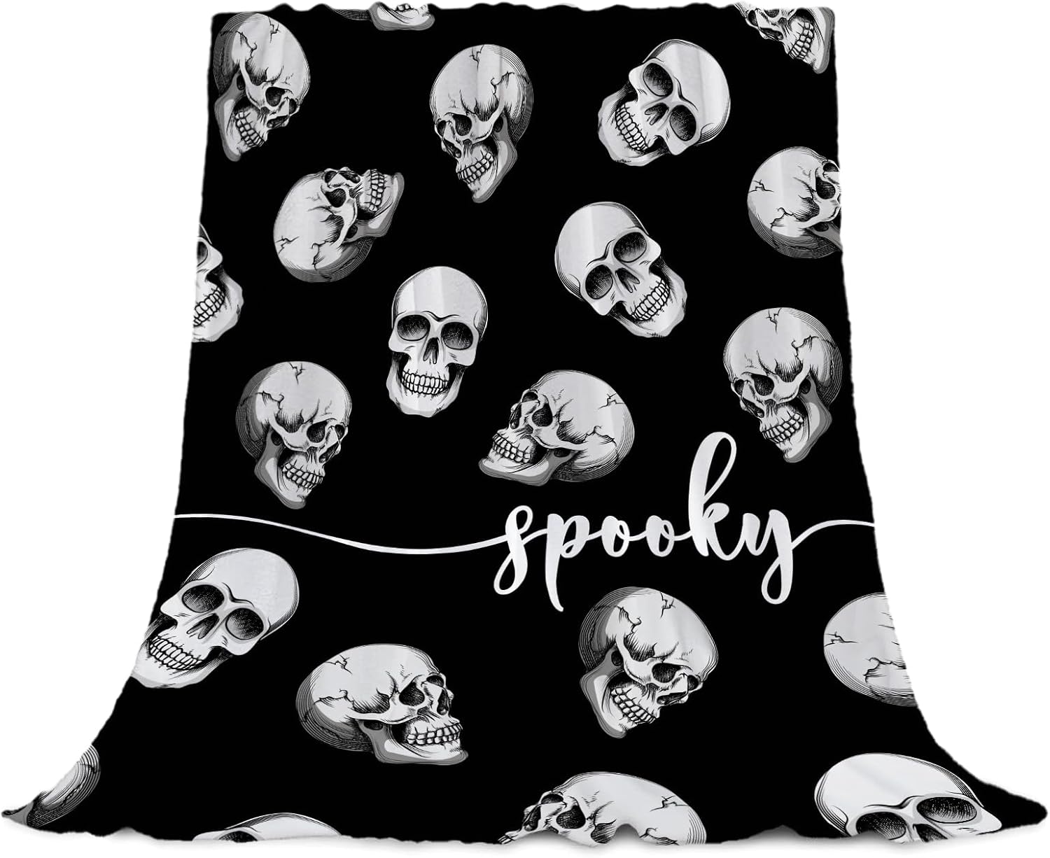 YeeJu Halloween Throw Blanket Queen Size Black Spooky Skull Blanket for Bed Couch Sofa Large Big Cozy Soft Lightweight Fuzzy Plush Fleece Blankets and Throws Holiday Decorative Blanket 90x90