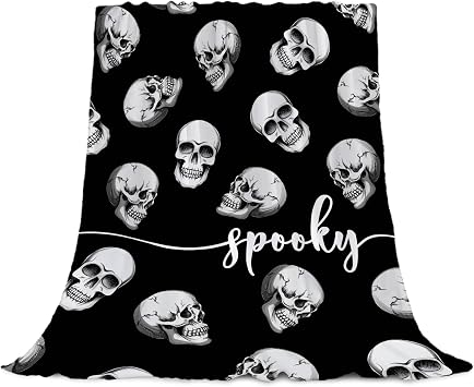 YeeJu Halloween Throw Blanket King Size Black Spooky Skull Blanket for Bed Couch Sofa Large Oversized Soft Lightweight Fuzzy Plush Fleece Blankets and Throws Holiday Decorative Blanket 90x108