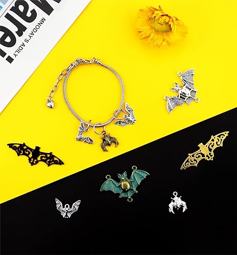 Miniatura 5 de JIALEEY 33 dijes de murciélago mixtos para Halloween, espeluznante ratón volador, vampiro volador, bate vampiro, dijes para bricolaje para hacer