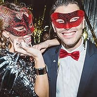 Vista 15 de IETANG - Antifaces venecianos para parejas, baile de máscaras, accesorios de disfraz o fiesta, 1 par Negro