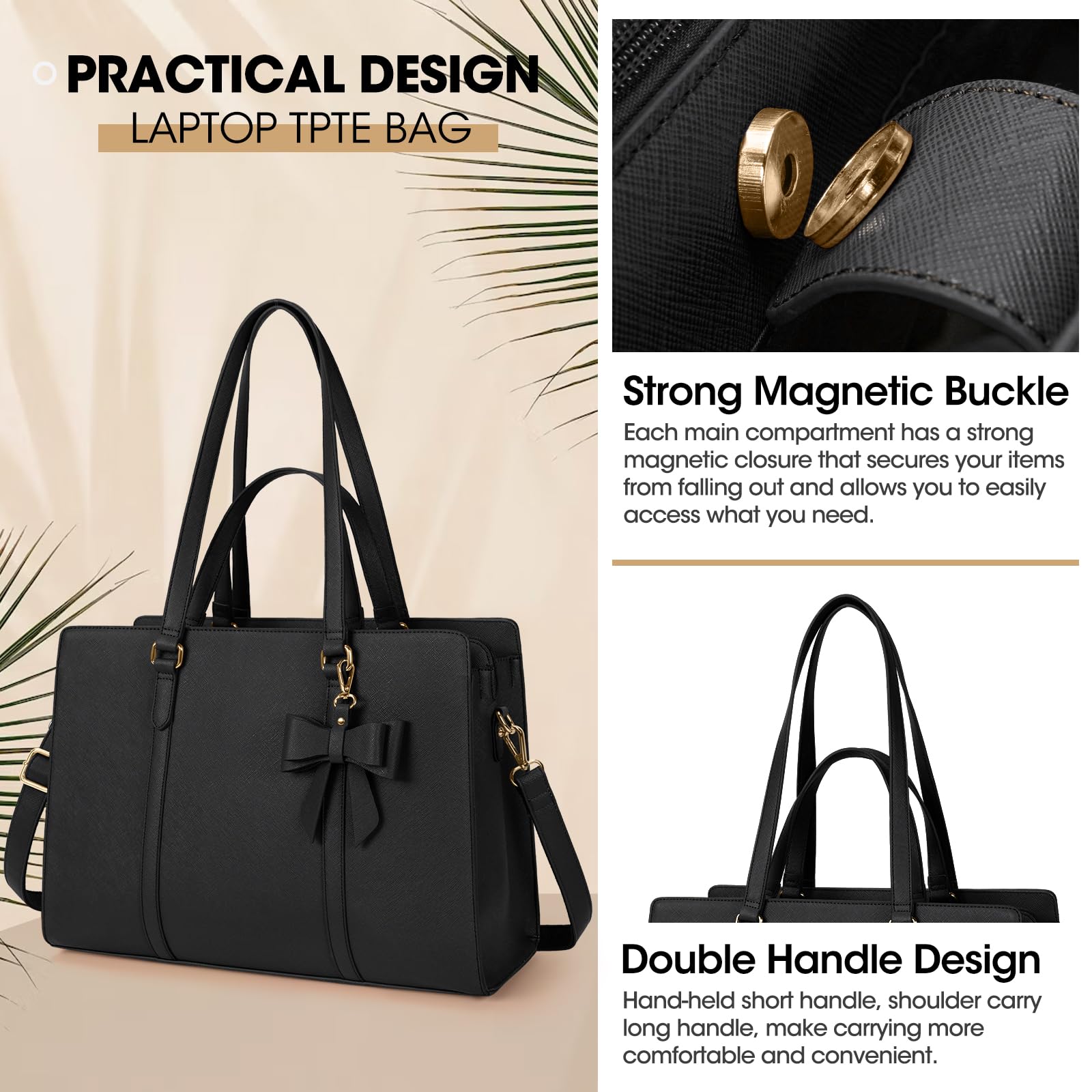 Doodle Stars Black & White Laptop Tote Bag - Fits 15.6 Inch Laptop, Lightweight Canvas & Leather Tote For Women - Work, School, Travel Bag - View #2