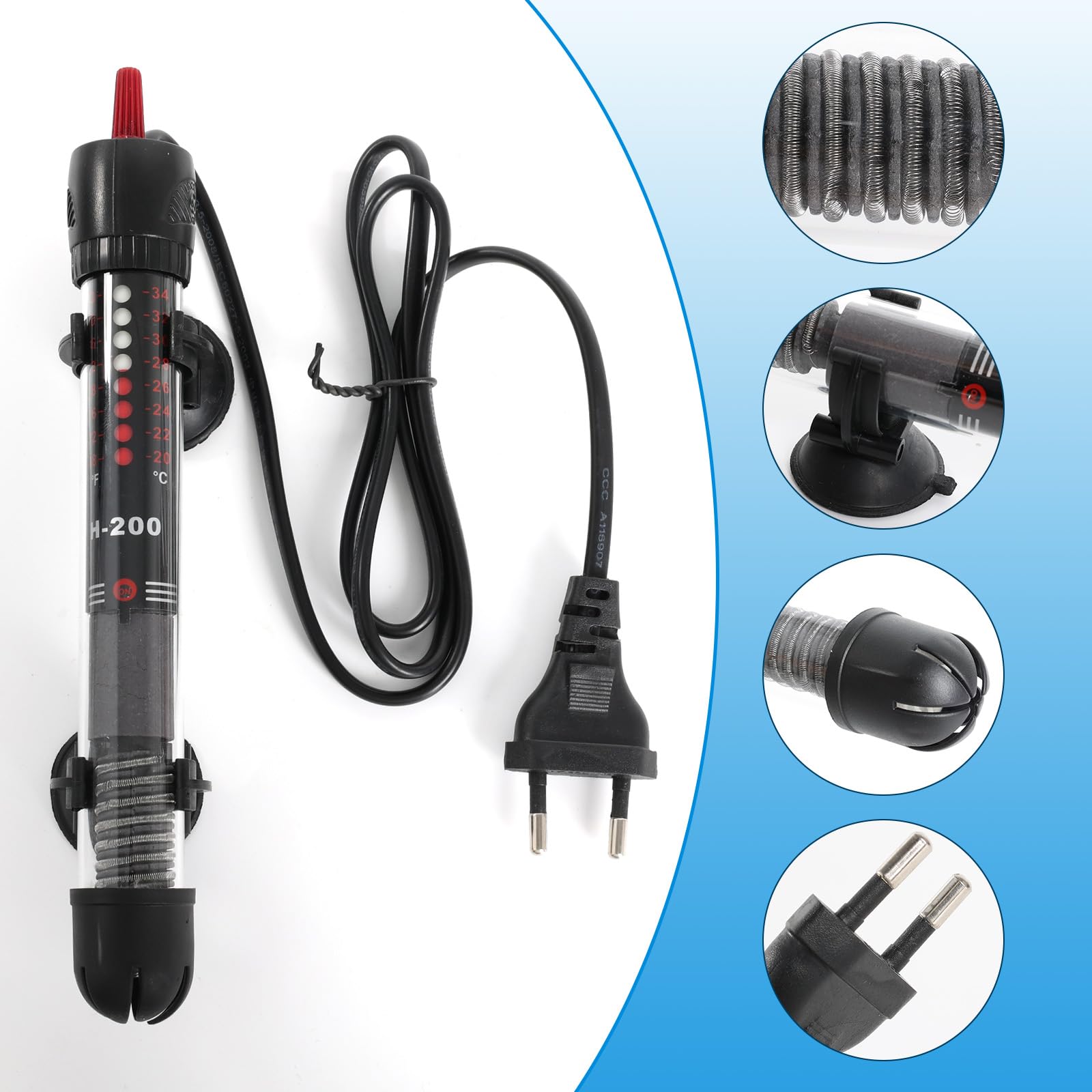 Heizstab Aquarium Heizung Mit Schutzhülle Einstellbare Thermometer Aquarienheizer für Fischtanks Thermostat für Fischtanks 60L (12-34°C, 50W)
