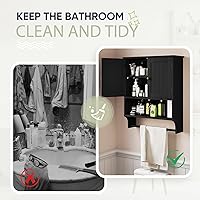 Vista 7 de Smuxee Armario de baño negro montado en la pared con barra de toallas, botiquín con 2 estantes ajustables de puerta, armario sobre inodoro