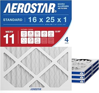 Aerostar 16x25x1 MERV 11 Pleated Air Filters, 4 Pack - Actual 15.75x24.75x0.75, Made in USA for Allergies, Dust & HVAC Efficiency