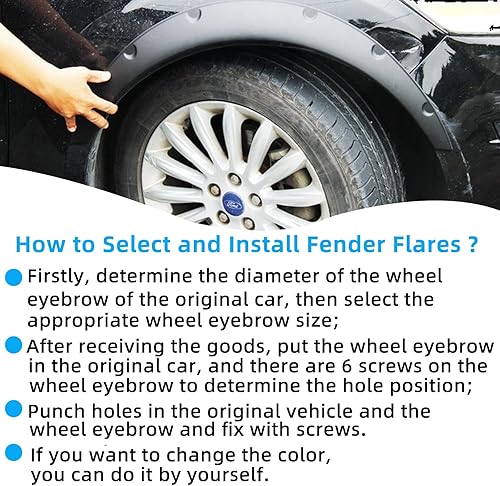 Miniatura 5 de Negro 4pcs 31.496 in 35.039 in Universal Exterior Fender Flares Flexible Car Body Kit Arcos de Rueda