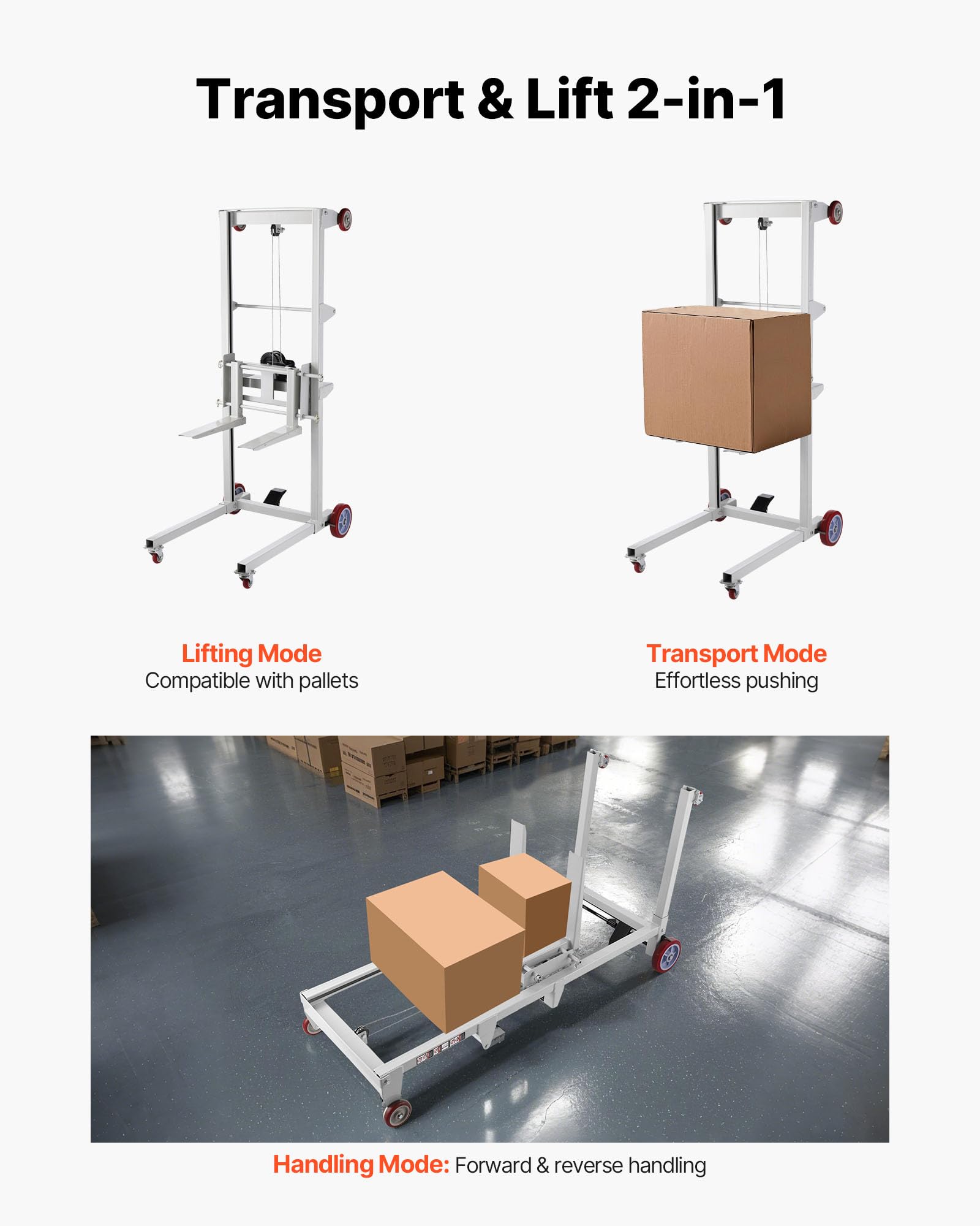 VEVOR Palettenstapler, 250 kg Tragkraft, Hubwagen 178 cm max. Hubhöhe, manueller Palettenstapler mit Rädern, multifunktionaler Materiallift, manueller Palettenwagen mit Verstellbarer Gabel