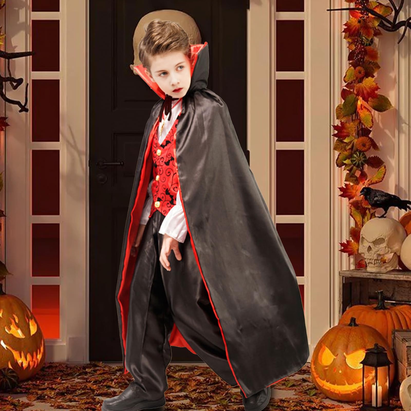 Momkonzz Vampire Costume for Boys Halloween Costumes with Deluxe Cloak Dress Up Party Cosplay for Kids 9-12 Years - Image 4