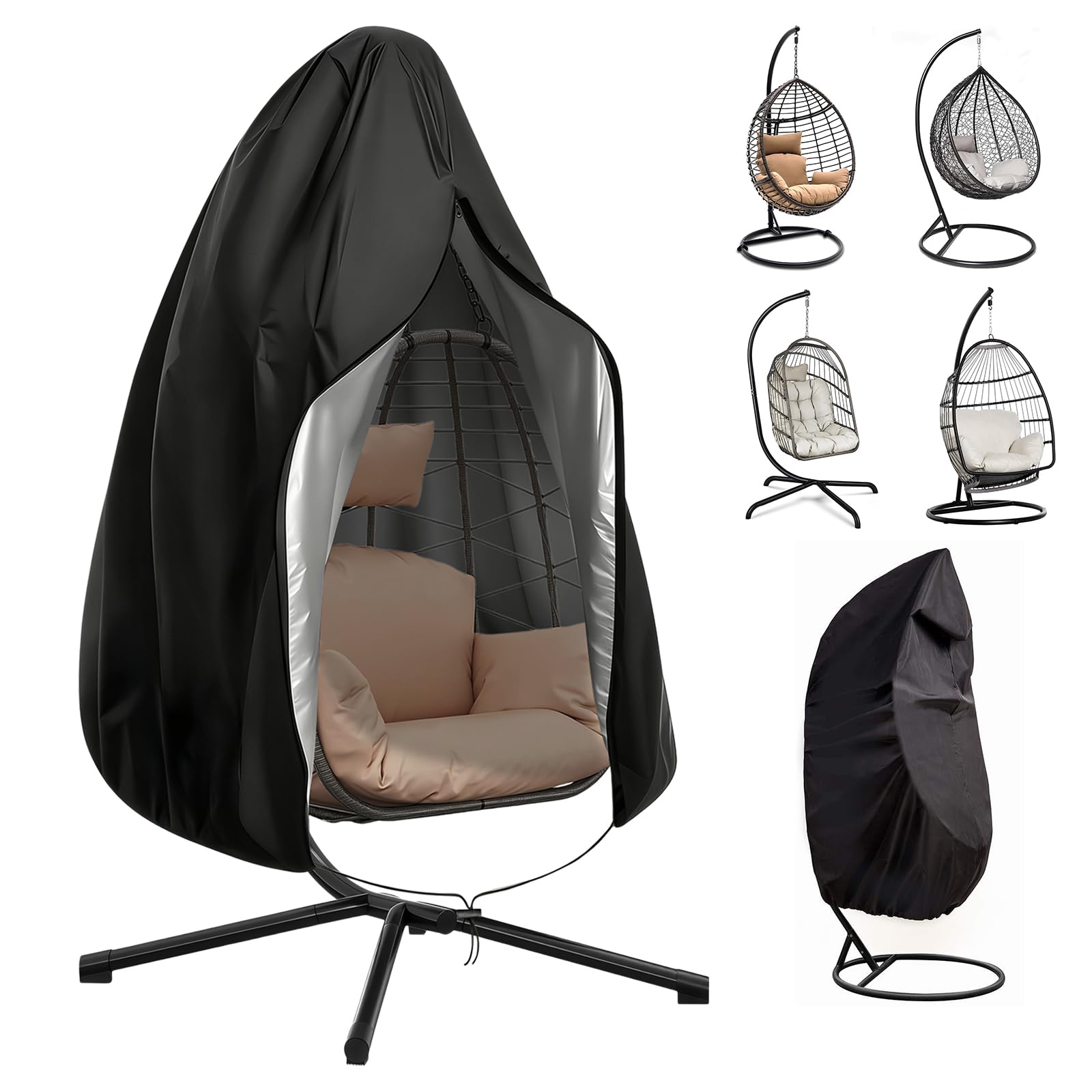 Ruucy Egg Chair Cover Waterproof, 420D Heavy Duty Oxford Hanging Egg Chair Covers, Anti-UV Outdoor Garden Chair Cover For Egg Chairs, Egg Swing Chair (190x115cm)