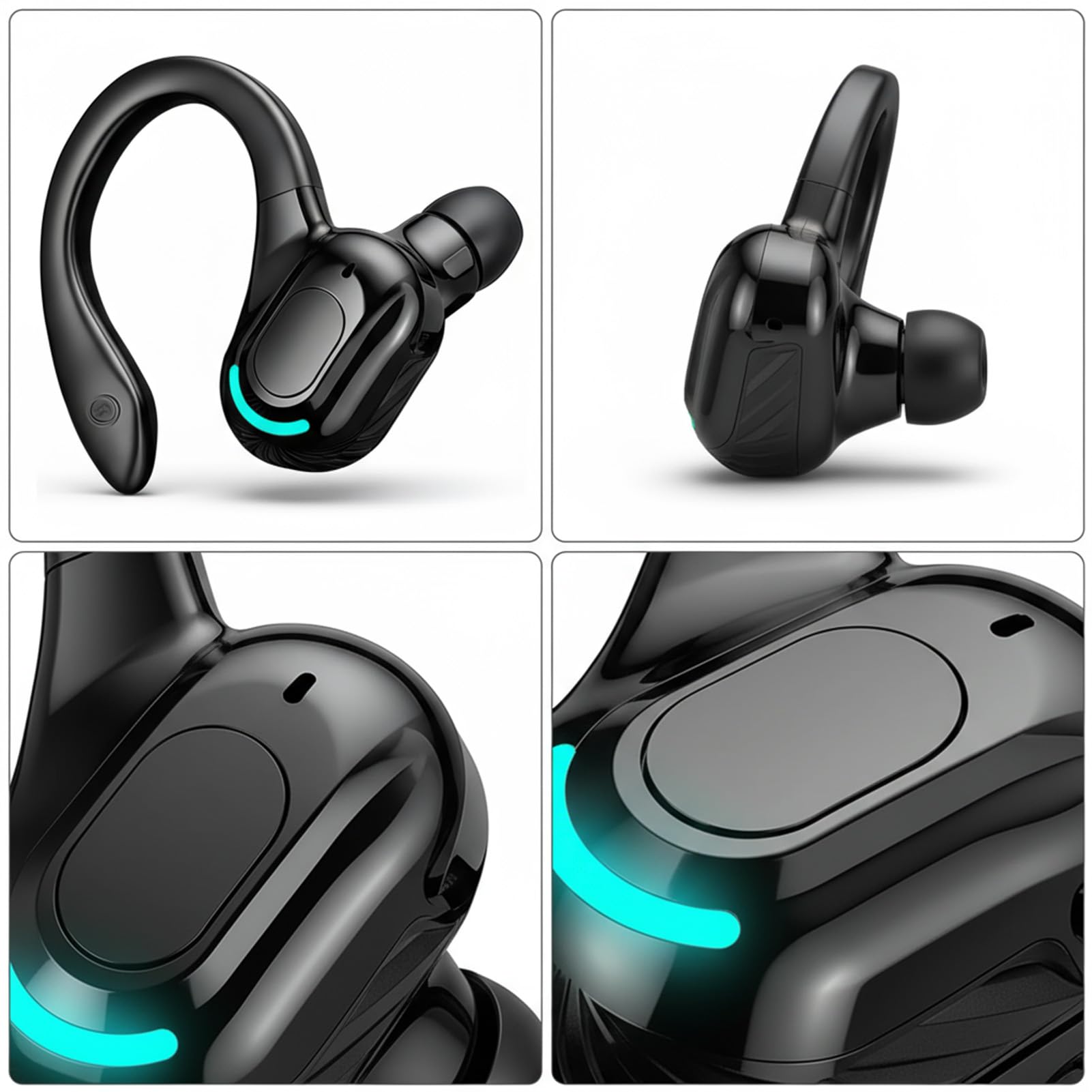 Auricolare mono Bluetooth wireless, durata della batteria di 20 ore, kit vivavoce V5.2 con microfono con cancellazione del rumore per Android, PC, ufficio, sport, auricolare rotante a 360°