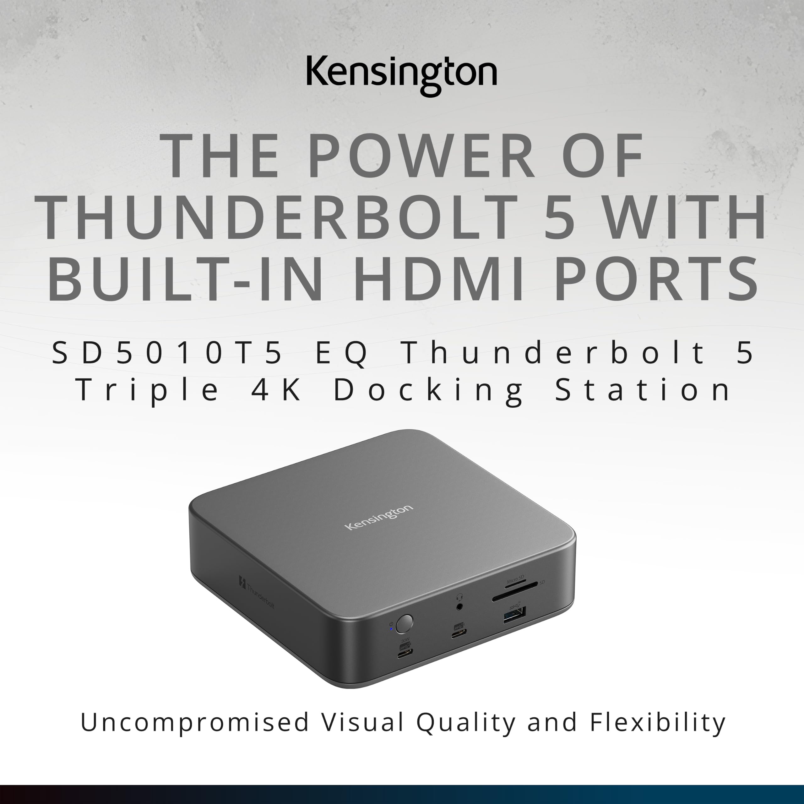 Station d'accueil Kensington SD5010T5 EQ Thunderbolt 5, Triple écran 4K ou Double 8K, PD 140 W, SD/MicroSD, 2 Ports TB5, Ethernet, USB-A 3.2 Gen 2, Gris sidéral (K35231EU)