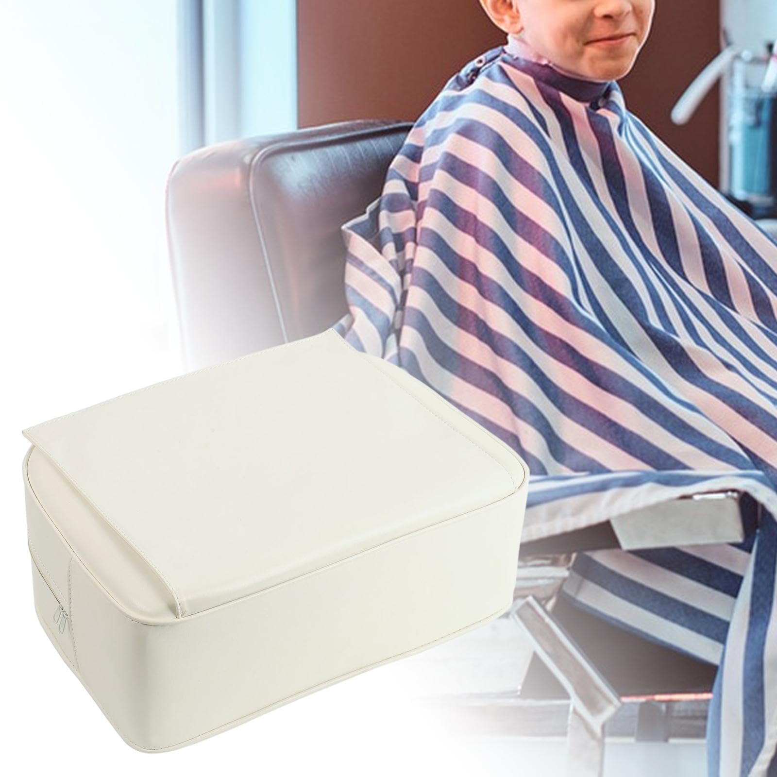 Barber Siège Rehausseur Coussin Enfant Salon Coiffure Spa Équipement Salon Matériel Coiffure PU Cuir Fonction Confortable Facile Nettoyage Adapté, blanc