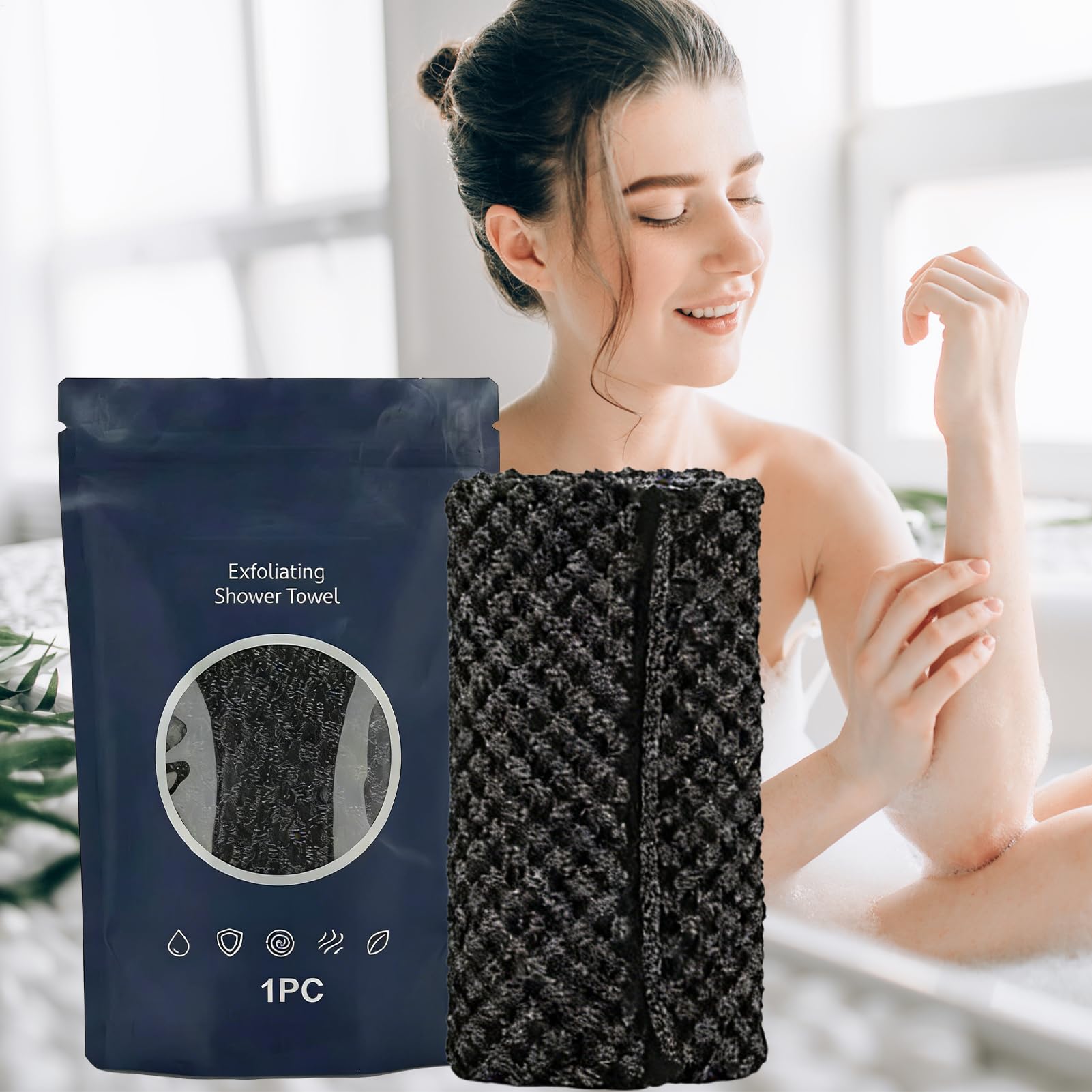 Toalla de ducha de secado rápido, paño para, arandela trasera de 8.66 x 39.37 pulgadas con limpieza profunda, correa de baño de fibra transpirable, toalla de limpieza corporal con exfolia