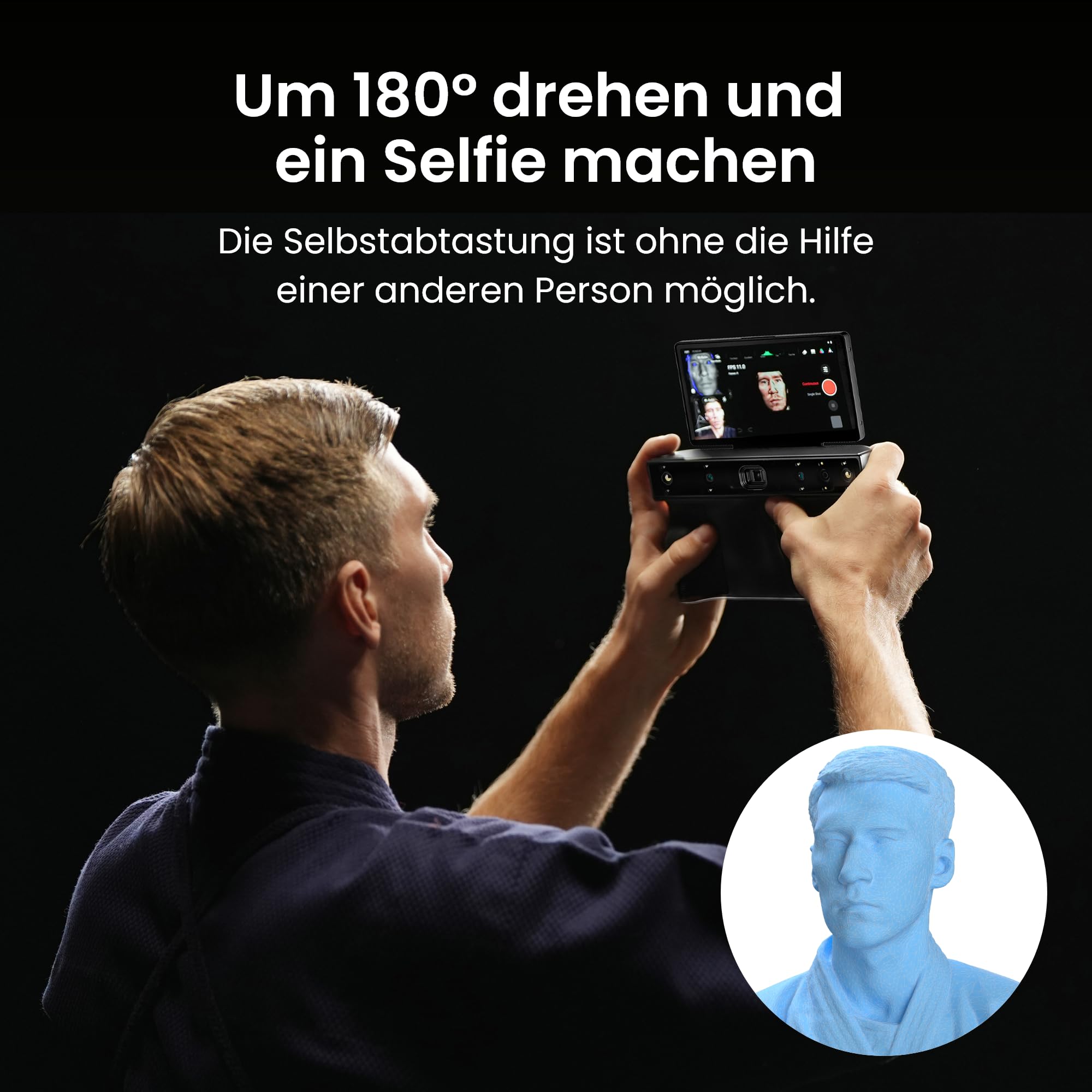 Revopoint MIRACO Pro 3D-Scanner für 3D-Drucker, Handheld 3D Scanner WiFi mit 180°Flip Screen, 5000mAh Schnelllade-Akku, bis zu 0,02 mm Präzision, Vollfarb-RGB-Kamera für Kleine bis Große Objekte, 32GB