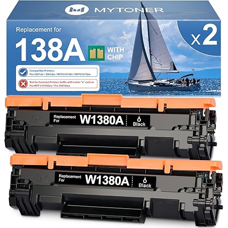 138A Black Toner Cartridge Compatible with HP 138A 138X Laserjet Toner, 2 Pack