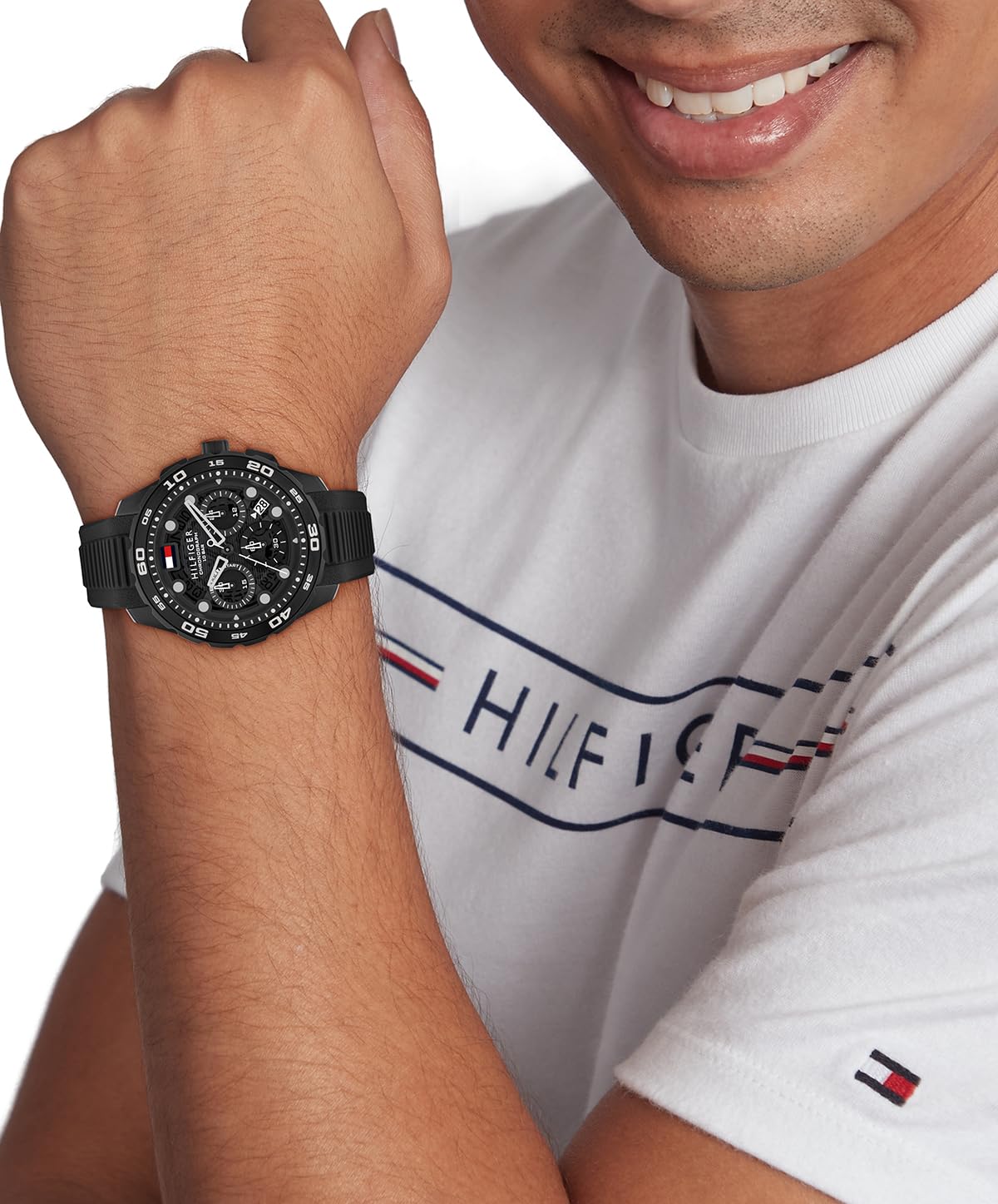 Tommy Hilfiger Reloj Cronógrafo de Cuarzo con Calendario para Hombre con Correa de Silicona Negra - 1792233