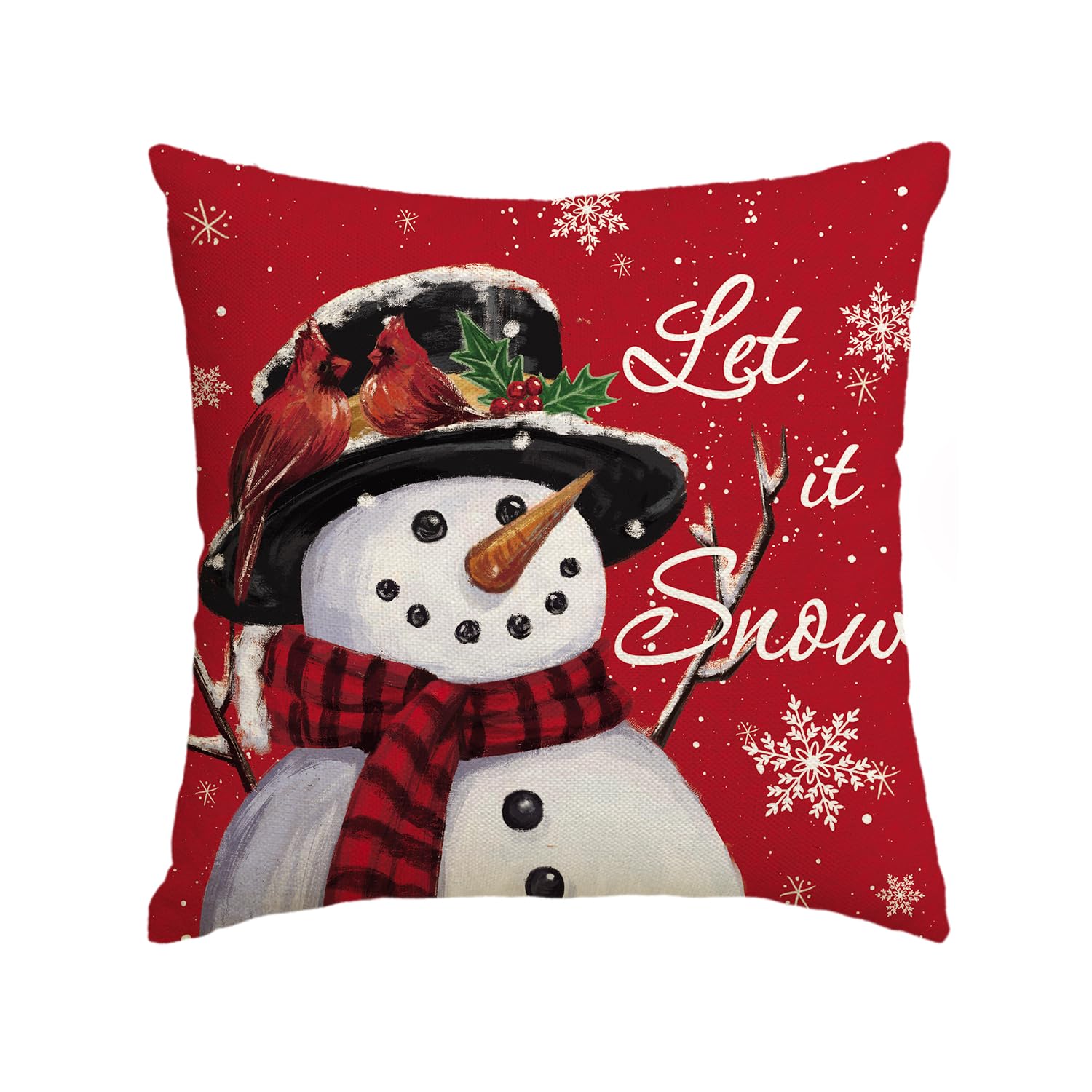 AVOIN colorlife Let it Snow Snowman Christmas Red Throw Pillow Cover, 18 x 18 Inch Winter Holiday Cushion Case Decoration for Sofa Couch
