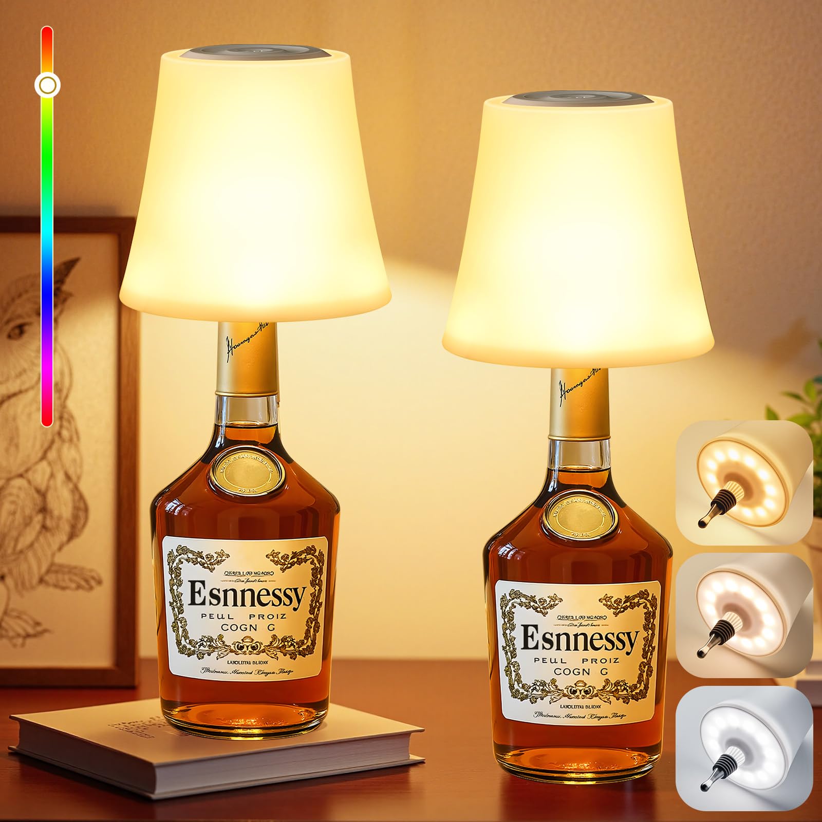 LED Flaschenlampe Kabellos, 5200mAh LED Tischlampe Akku, 7 Farbmodi mit RGB Flaschenlampe Aufsatz, IP54 Wasserdichte Touch Control Dimmbar Flaschenlicht für Esszimmer, Wohnzimmer, Schlafzimmer