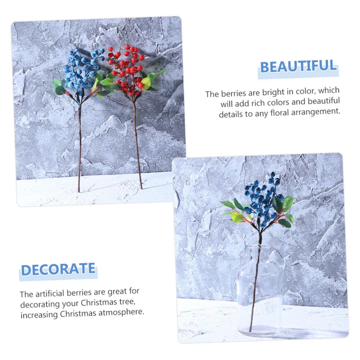 DECHOUS 20piezas Artificiales De Acebo para Decoración Navideña Ramas De Falsa para Adornos De Árbol De Navidad y Manualidades