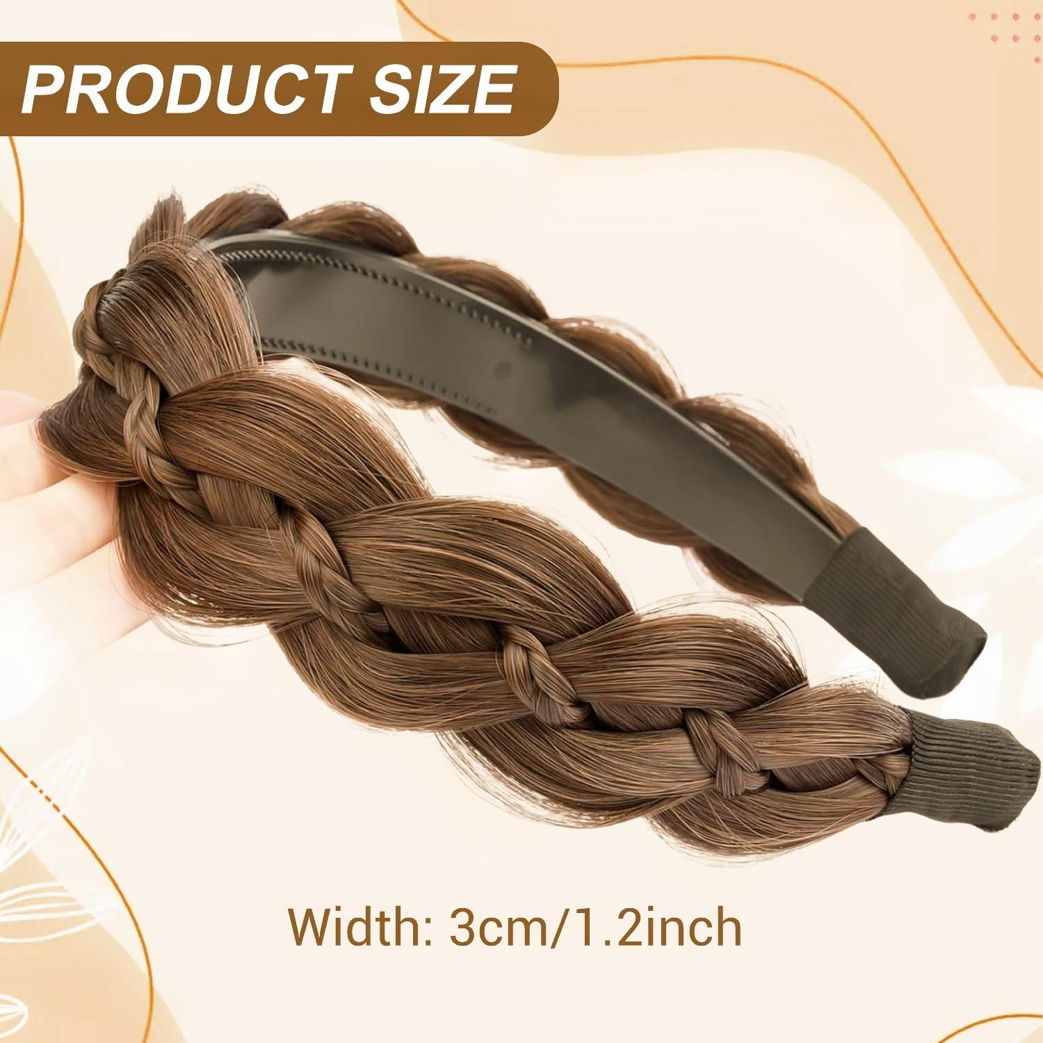 Serre-tête Tressé Large pour Femmes et Filles, Bandeau Cheveux Tressage Bohême avec Dents Antiglisse, Accessoire de Coiffure Synthétique, Châtain Clair