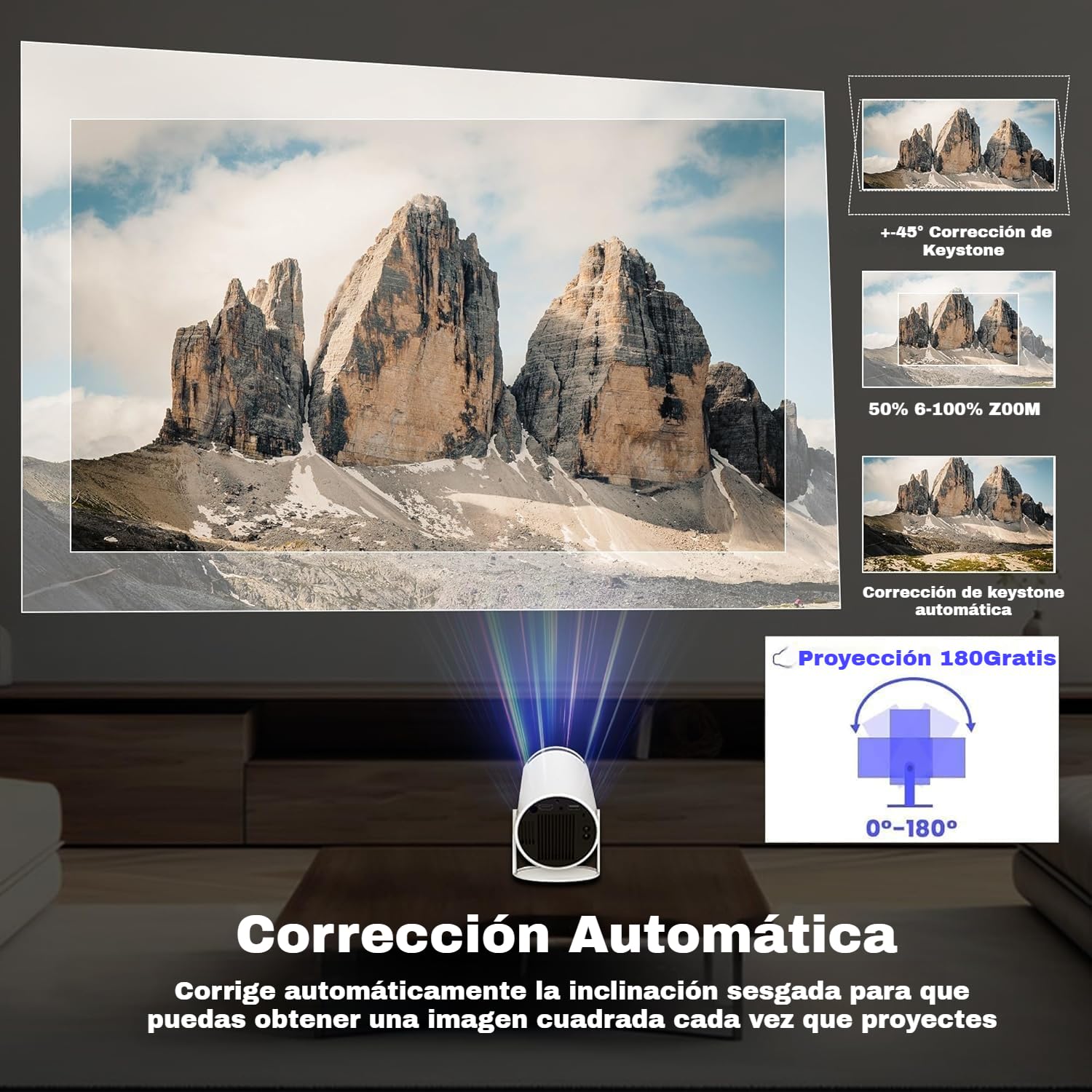 Upgraded 2026 Proyector Portátil, TEKXDD Mini Proyector 4K 250ANSI 8000L | WiFi 6 Bluetooth 5.4 | Android 13 | 180° Rotable, Projector Portable 4K Auto Keystone + Full HD, Built-in Application