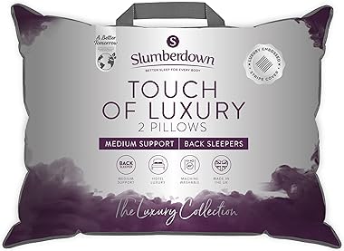 Slumberdown Touch of Luxury White Pillows 2 Pack Medium Support Bed Pillows Designed for Back and Side Sleepers