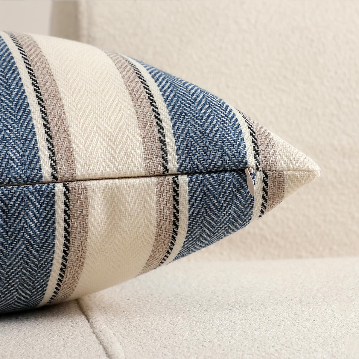 Confezione da 2 federe per cuscini in cotone, 45 x 45 cm, decorative, a righe blu, stile bohémien, morbide, con cerniera invisibile, per divano, letto, soggiorno, decorazione per la casa
