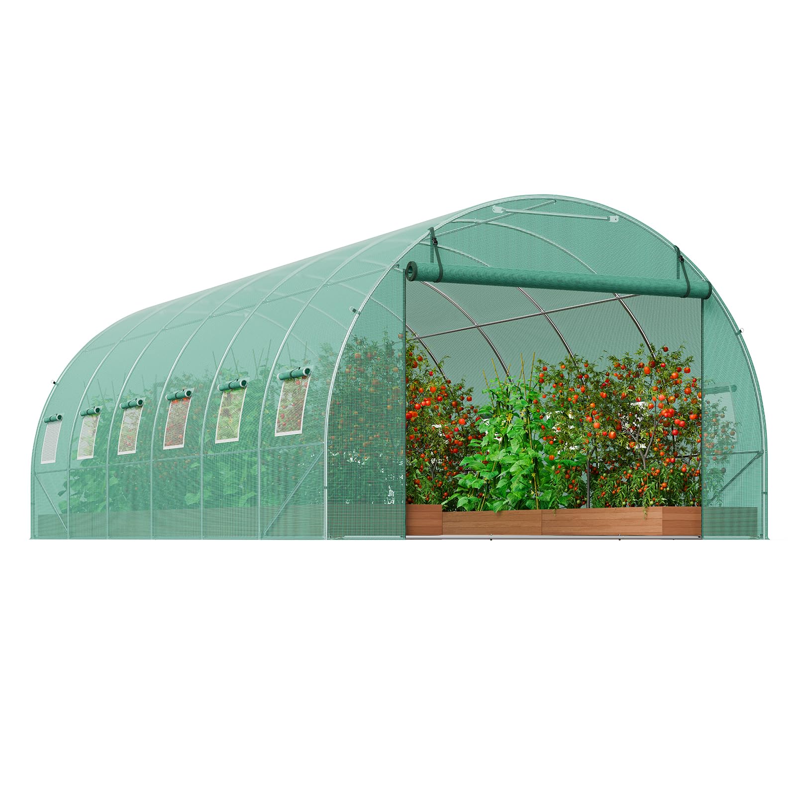 VEVOR Invernadero Túnel 590x295x198 cm Carpa Refugio para Plantas con Estructura de Acero Galvanizado Cubierta de PE Puerta Enrollable con Cremallera 12 Ventanas para Cultivo de Verduras Flores, Verde