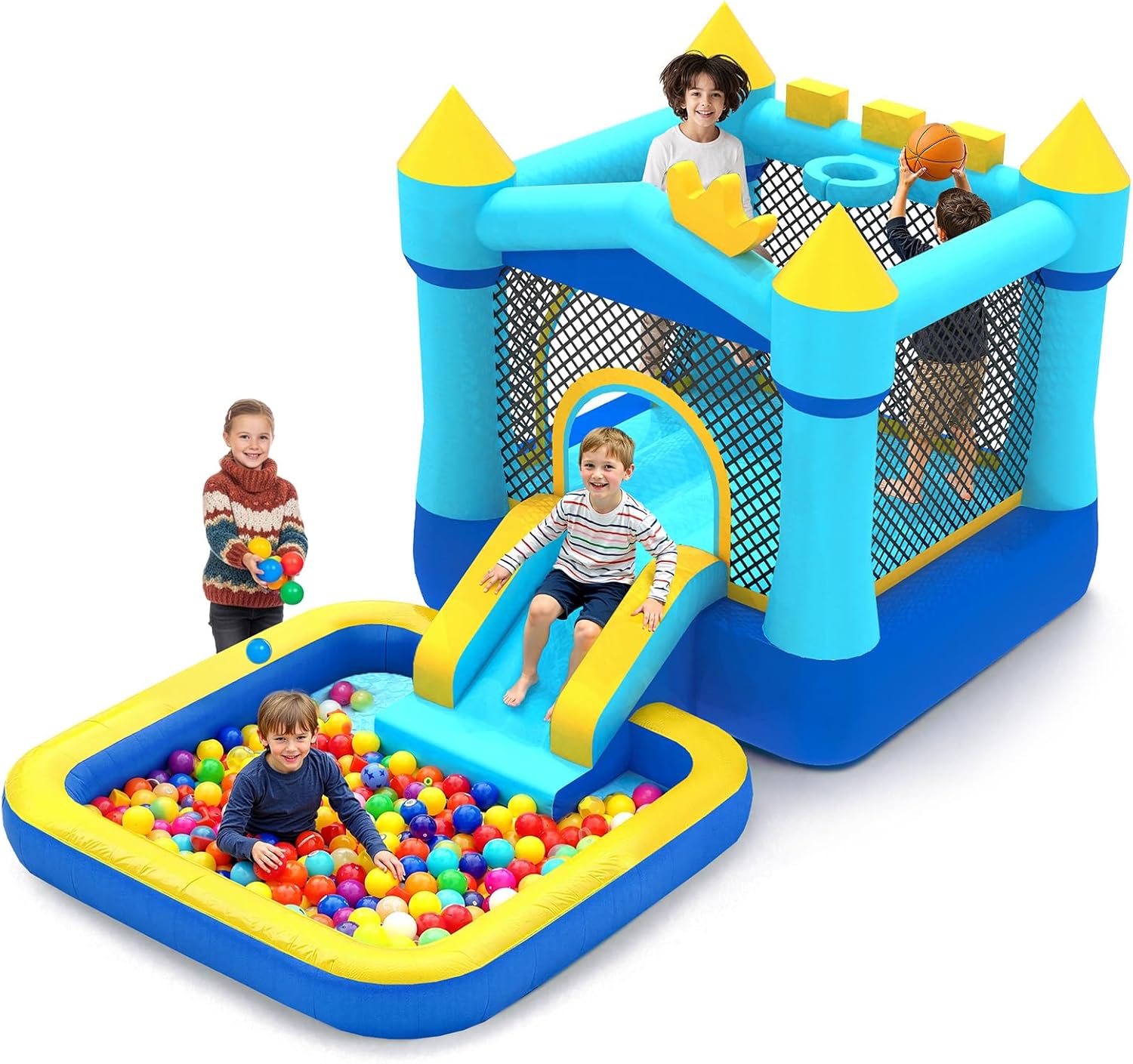 MUKDIY Inflatable Bounce House with Pool & Slide, 12x6.2ft Water Park Jumping Castle for Kids,Heavy-Duty 840D Oxford Fabric, Ages 3-8, Includes 350W Blower, 8 Stakes, (Up to 3 Kids), Light Pink