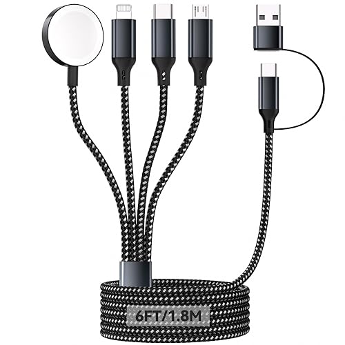 Cable de carga de 6 pies1.8M para iWatch, cable multicarga rápido de nylon trenzado de 4 en 2 USB AC a puerto iOSTipo CMicro USBCable de carga para