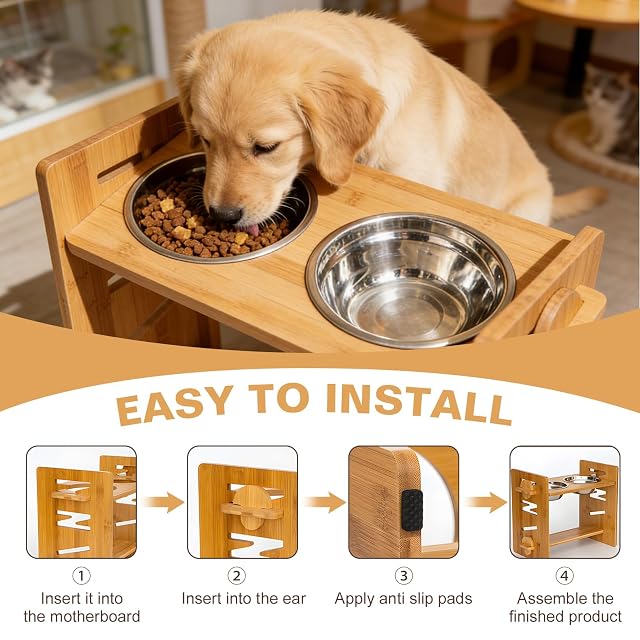 Foto 5 de 7 de Cuenco para perros elevado, cuenco elevado para perros con 2 cuencos de acero inoxidable, 700 ml