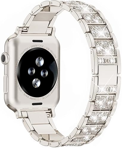 Miniatura 2 de SUPOIX Compatible con Apple Watch Band de 1.614 pulgadas + funda, correa de metal con diamantes brillantes para mujer y paquete de 2 fundas