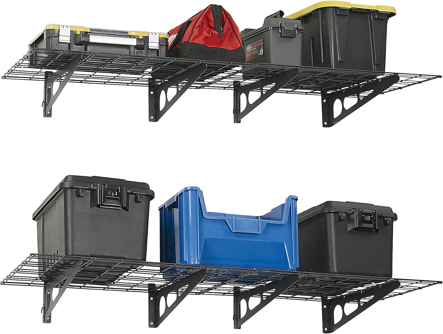 Klutch Wall-Mount Garage Storage Shelves, 7.9in.H x 36in.W x 24in.D, Black, 4-Pack