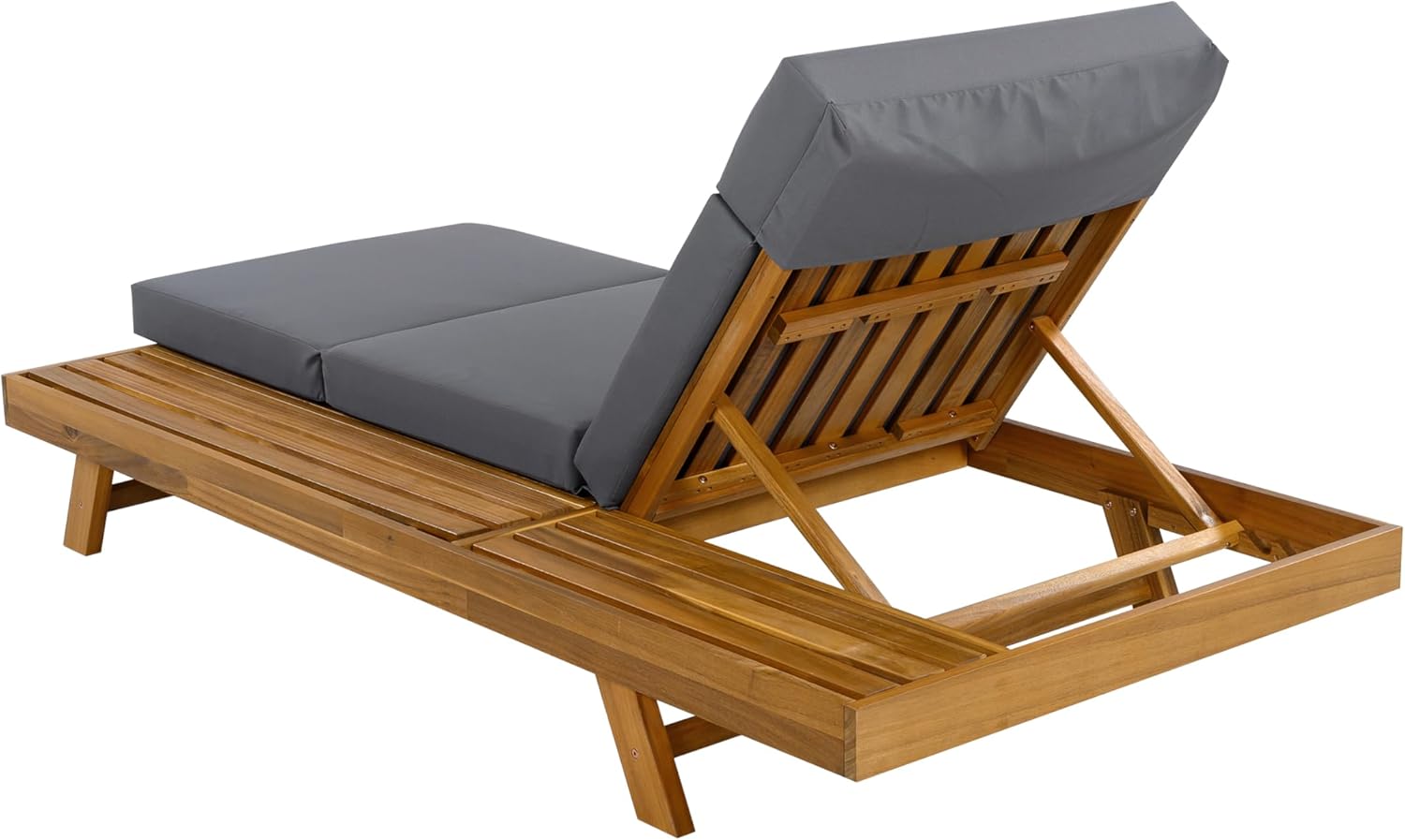 Merax Acacia Wood Chaise Lounge Chair Outdoor Set of 4, Patio Recliner with 4 Position Adjustable Backrest and 4" Thick Four-fold Cushion
