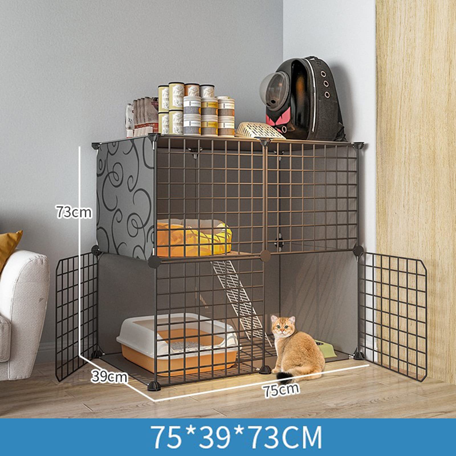 Generico Gabbia per Gatti da Interno di Grandi Dimensioni, Pieghevole, Adatta a Piccoli Animali, in Metallo, Ideale per balconi e balconi (75 * 49 * 73 cm)