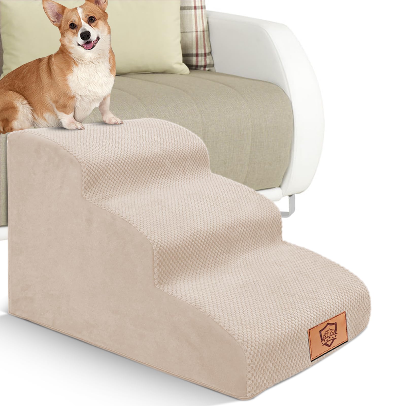 Pawchop Dog Steps for Bed 3-Step Waterproof Dog Steps for Sofa High Density Foam Pet Step Stairs with Removable Cover