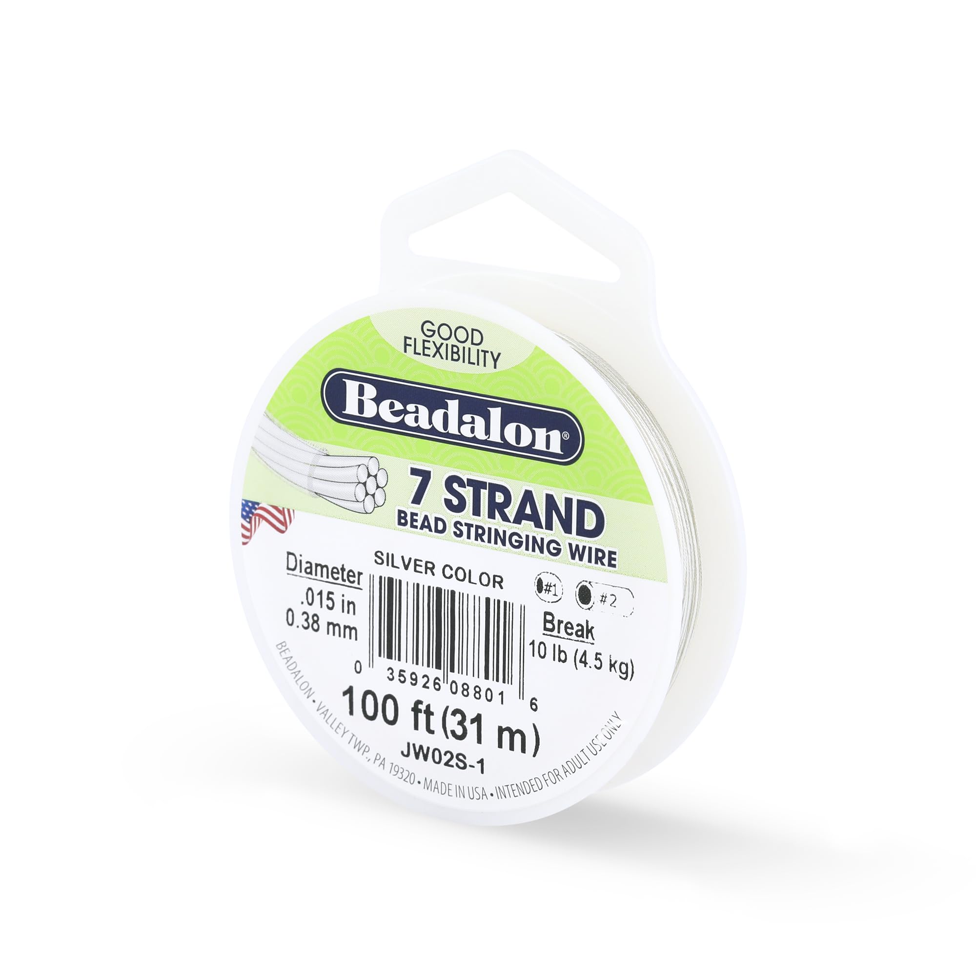 Fil 7 brins argenté Beadalon anti-torsion de 0,38 mm pour réparer et sécuriser vos colliers cassés