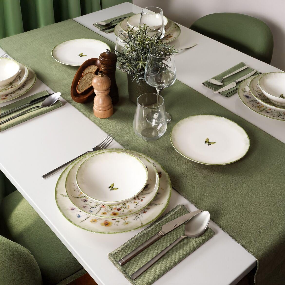 Elegancki 16-częściowy serwis obiadowy, 100% porcelana, w zestawie talerze do serwowania, miski i talerze deserowe, można myć w zmywarce i używać w kuchence mikrofalowej