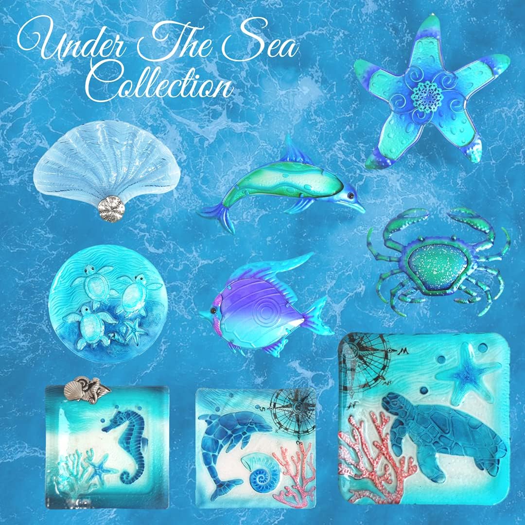Best Cyber Deals 🔥 Comfy Hour Under The Sea Collection Decorative Ocean Coastal Seahorse Starfish Coral Snail Conch Square Glass Plate Dishwasher Safe
