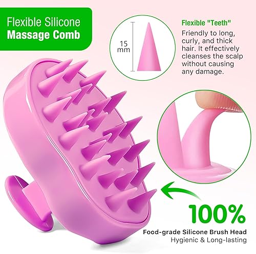 Miniatura 6 de Aceite de ricino negro jamaicano con masajeador para el cuero cabelludo, cepillo de champú con cerdas de silicona suave para el cuidado del cuero